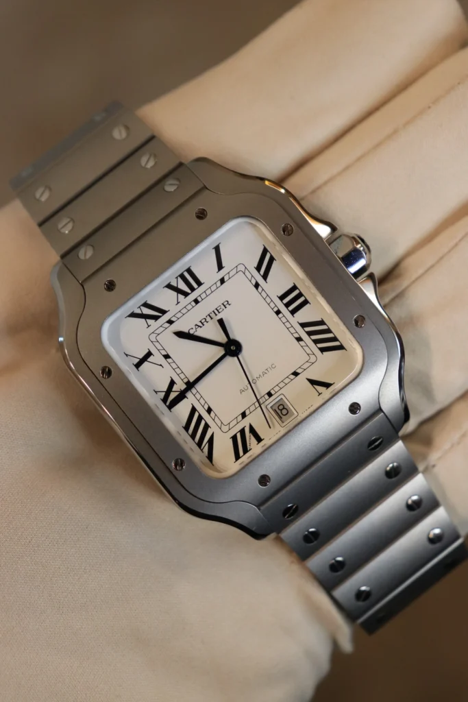 Cartier Santos Integrated Bracelet TITANIUM Bezel WHITE ROMAN Dial