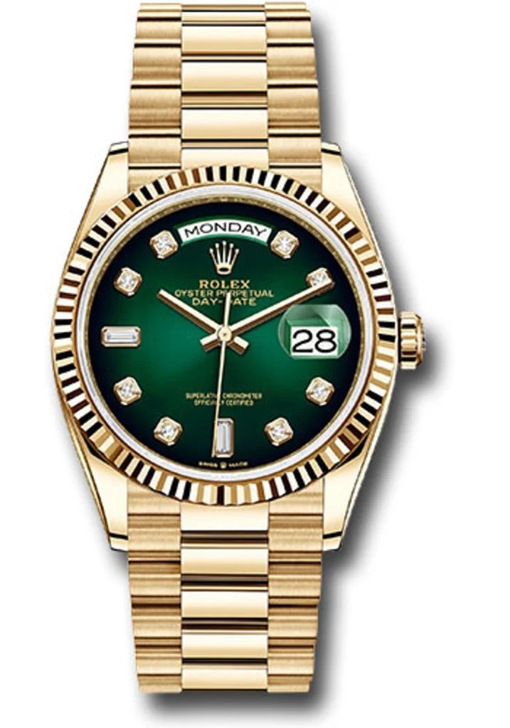 Rolex Day-Date 36 President Bracelet Fluted Bezel Green Ombre¬¥ Diamond Dial