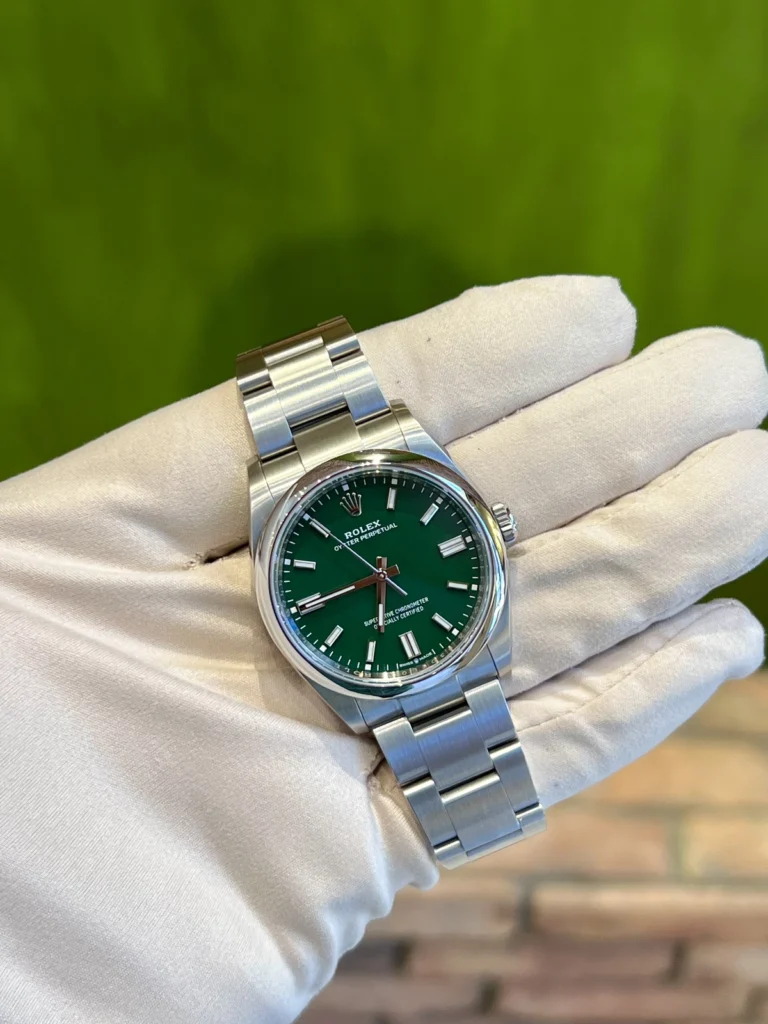 Rolex Oyster Perpetual 36 Oyster Bracelet Smooth Bezel Green Index Dial