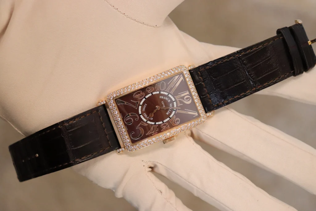 Franck Muller 1200 SC Leather Strap Bracelet Diamond Bezel Chocolate Dial