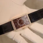 Franck Muller 1200 SC Leather Strap Bracelet Diamond Bezel Chocolate Dial