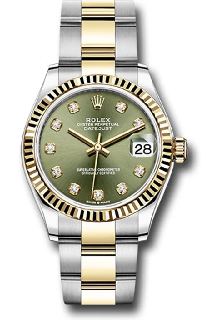 Rolex Datejust 31 Oyster Bracelet Fluted Bezel Olive Green Diamond Dial