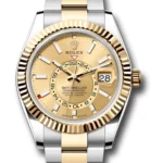 Rolex SkyDweller Oyster Bracelet Fluted Bezel Champagne Index Dial