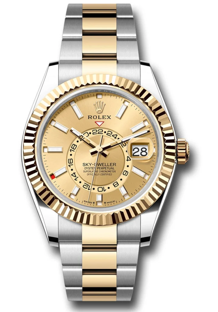 Rolex SkyDweller Oyster Bracelet Fluted Bezel Champagne Index Dial