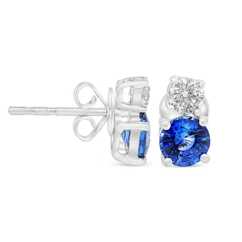 White diamond & Sapphire Earring 14K White Gold