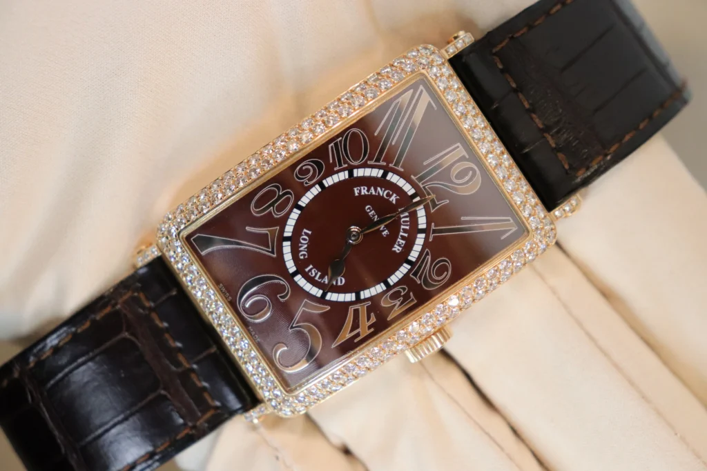Franck Muller 1200 SC Leather Strap Bracelet Diamond Bezel Chocolate Dial
