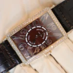 Franck Muller 1200 SC Leather Strap Bracelet Diamond Bezel Chocolate Dial