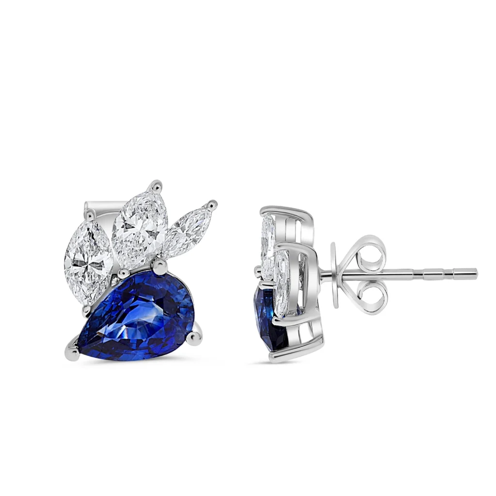 White diamond & Sapphire Earring 14K White Gold