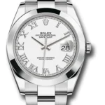 Rolex Datejust 41 Oyster Bracelet Smooth Bezel White Roman Dial