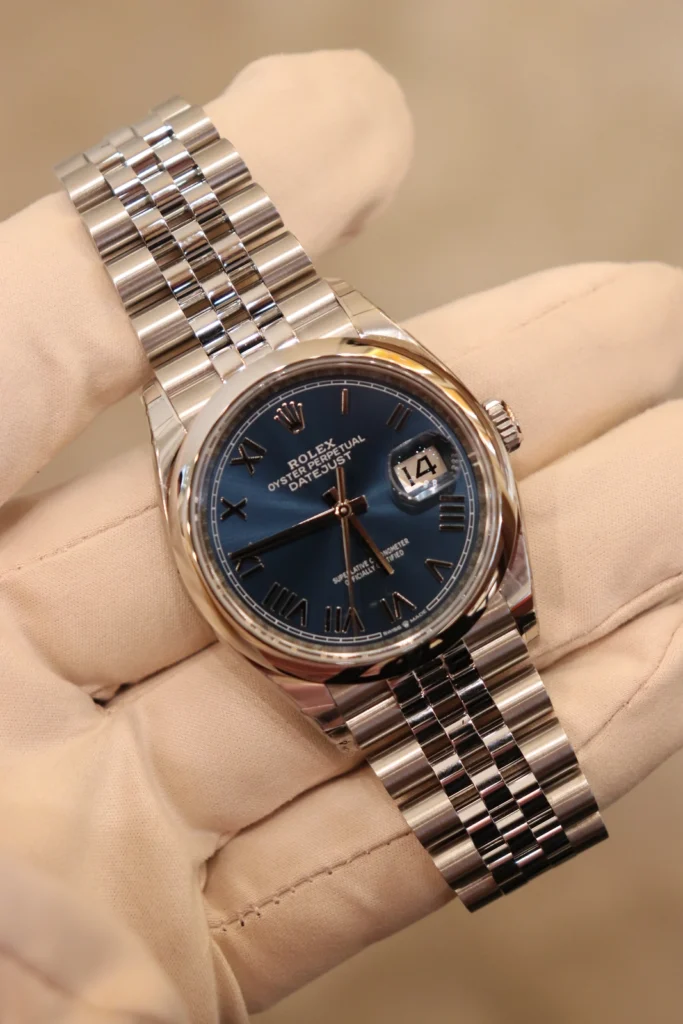Rolex Datejust 36 Jubilee Bracelet Smooth Bezel Bright Blue Roman Dial