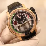 HYT H1 Leather Strap Bracelet Gold Bezel Black Dial