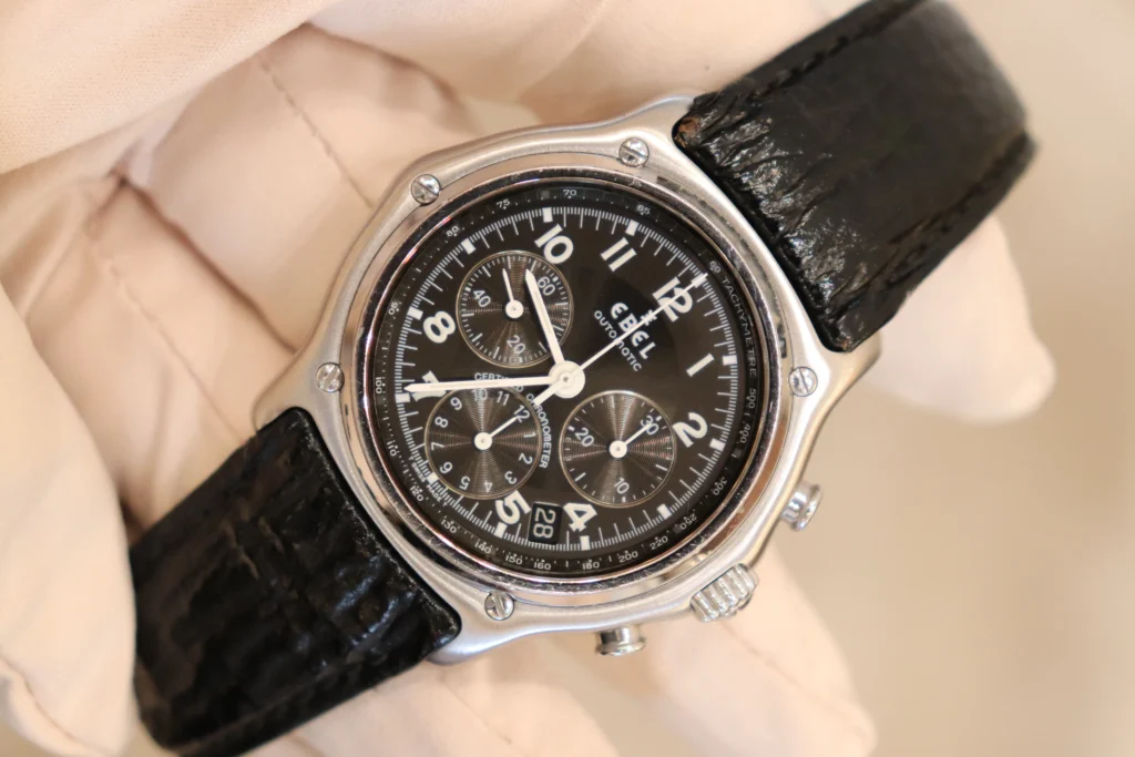 Ebel Chronograph Leather Strap Bracelet Black Dial