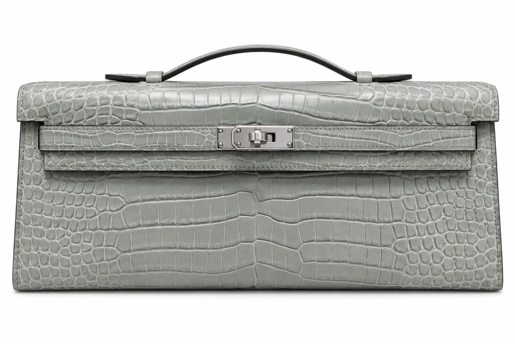 Hermès Kelly Cut matte Exotic Crocodile Gray Palladium